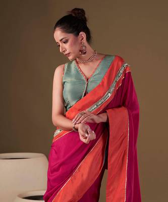 Fuchsia Pink Dolla Silk Classic Saree Set 3