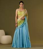 Sky Blue Russian Silk Lehenga Saree Set