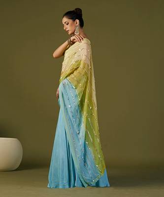 Sky Blue Russian Silk Lehenga Saree Set 2