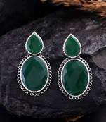 Silver plated green stone drop earring