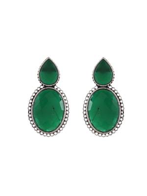 Silver plated green stone drop earring 3