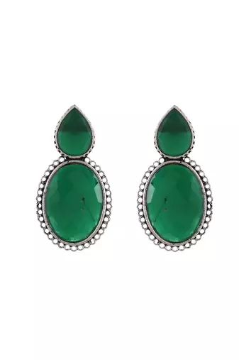 Silver plated green stone drop earring
