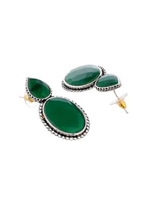 Silver plated green stone drop earring 4