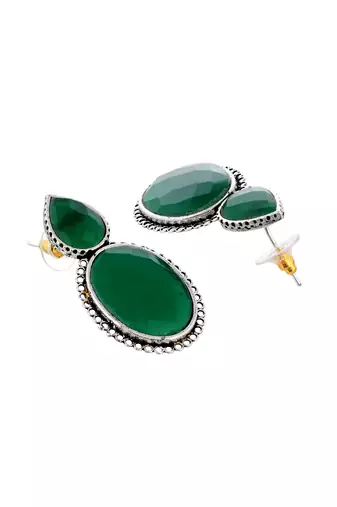 Silver plated green stone drop earring