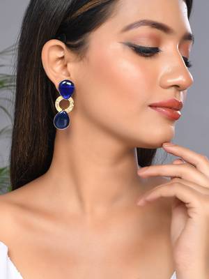 Blue stone gold plated earring 2