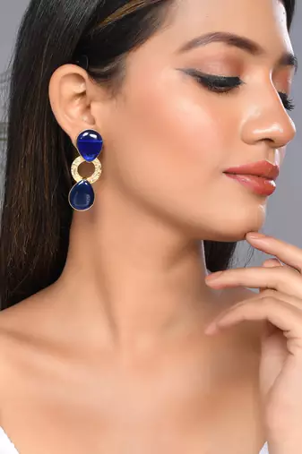 Blue stone gold plated earring