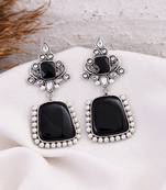 Silver plated pearl black stone drop earring