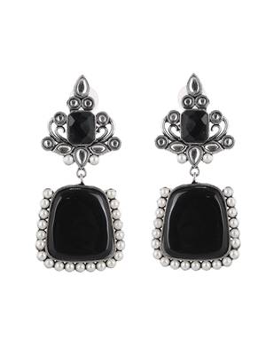 Silver plated pearl black stone drop earring 3
