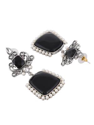 Silver plated pearl black stone drop earring 4