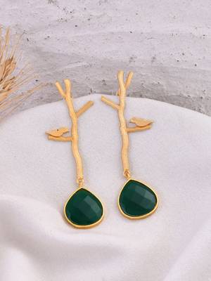 Glod plated green stone drop earring 1