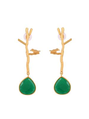 Glod plated green stone drop earring 3