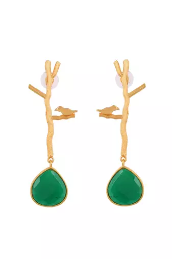Glod plated green stone drop earring