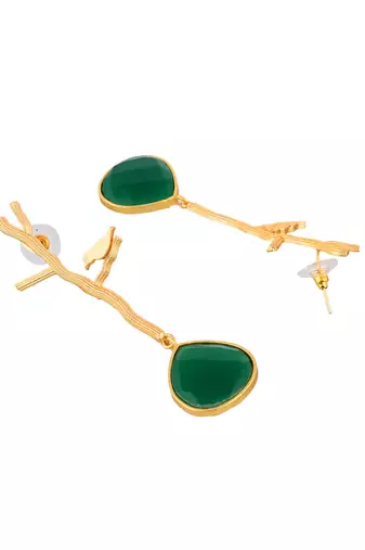 Glod plated green stone drop earring