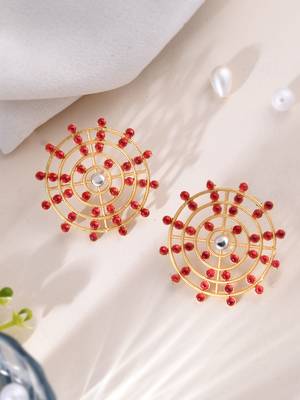 Gold plated red stone drop earring 1