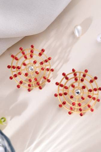 Gold plated red stone drop earring