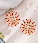 Gold plated red stone drop earring