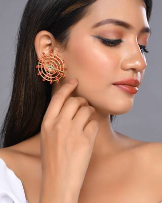Gold plated red stone drop earring 2