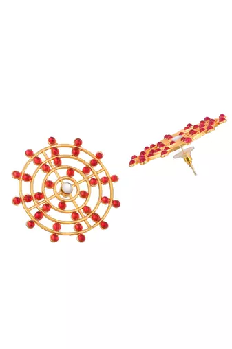 Gold plated red stone drop earring