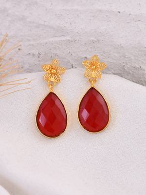 Glod plated red stone drop earring 1