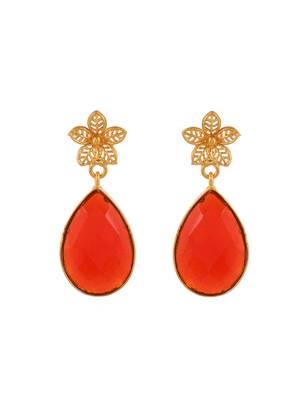 Glod plated red stone drop earring 3