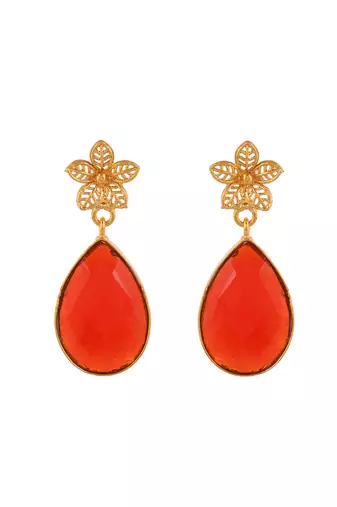 Glod plated red stone drop earring
