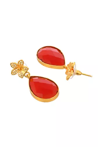 Glod plated red stone drop earring