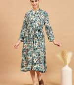 Vbuyz Women'S Foil Print Flared Rayon Aqua Midi-Dress