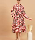 Vbuyz Women'S Foil Print Flared Rayon Pink Midi-Dress