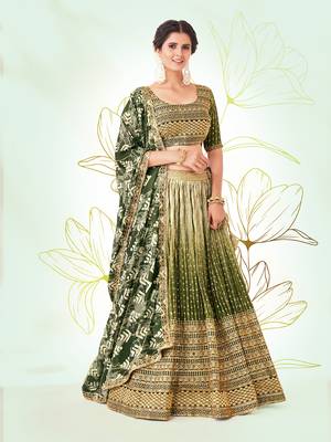 Green Silk  Semi Stitched Lehenga and Unstitch Blouse with Dupatta (Set of 3) 1