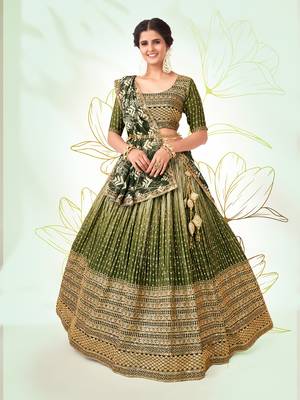 Green Silk  Semi Stitched Lehenga and Unstitch Blouse with Dupatta (Set of 3) 2