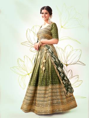 Green Silk  Semi Stitched Lehenga and Unstitch Blouse with Dupatta (Set of 3) 3