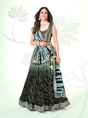 Dark Green Silk  Semi Stitched Lehenga and Unstitch Blouse with Dupatta (Set of 3) 1