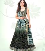 Dark Green Silk  Semi Stitched Lehenga and Unstitch Blouse with Dupatta (Set of 3)