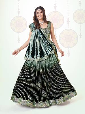 Dark Green Silk  Semi Stitched Lehenga and Unstitch Blouse with Dupatta (Set of 3) 2