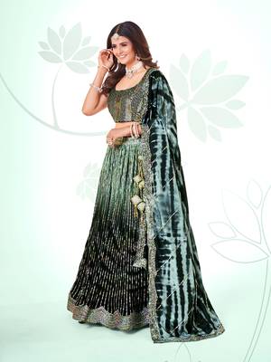 Dark Green Silk  Semi Stitched Lehenga and Unstitch Blouse with Dupatta (Set of 3) 4