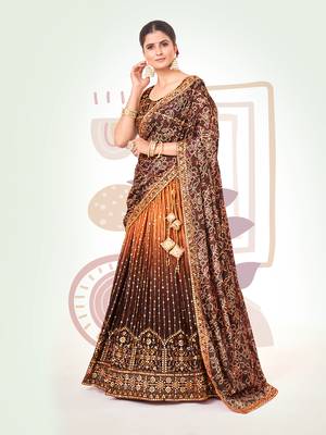 Orange & Brown Silk  Semi Stitched Lehenga and Unstitch Blouse with Dupatta 1