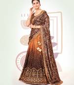 Orange & Brown Silk  Semi Stitched Lehenga and Unstitch Blouse with Dupatta