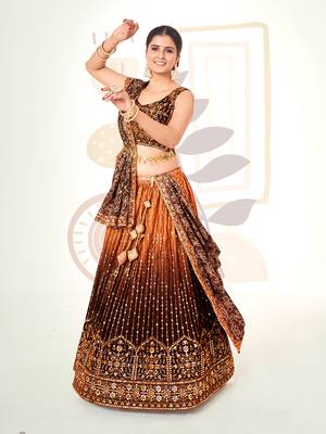 Orange & Brown Silk  Semi Stitched Lehenga and Unstitch Blouse with Dupatta 2