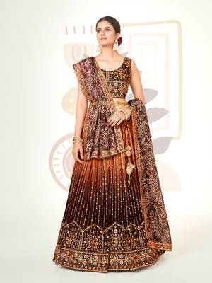 Orange & Brown Silk  Semi Stitched Lehenga and Unstitch Blouse with Dupatta 3