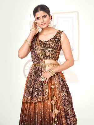Orange & Brown Silk  Semi Stitched Lehenga and Unstitch Blouse with Dupatta 4