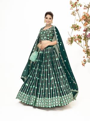 Green Georgette  Semi Stitched Lehenga and Unstitch Blouse with Dupatta 1
