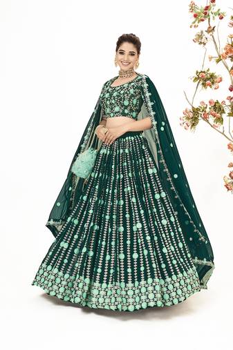 Green Georgette  Semi Stitched Lehenga and Unstitch Blouse with Dupatta
