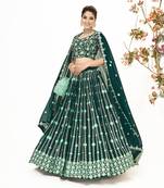 Green Georgette  Semi Stitched Lehenga and Unstitch Blouse with Dupatta