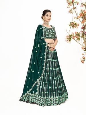 Green Georgette  Semi Stitched Lehenga and Unstitch Blouse with Dupatta 2