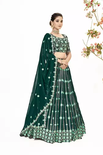 Green Georgette  Semi Stitched Lehenga and Unstitch Blouse with Dupatta