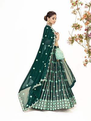 Green Georgette  Semi Stitched Lehenga and Unstitch Blouse with Dupatta 3