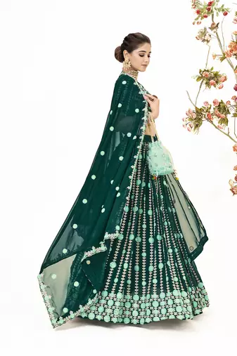Green Georgette  Semi Stitched Lehenga and Unstitch Blouse with Dupatta