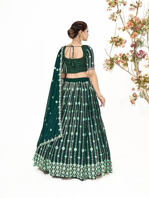 Green Georgette  Semi Stitched Lehenga and Unstitch Blouse with Dupatta 4