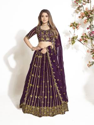 Wine Georgette  Semi Stitched Lehenga and Unstitch Blouse with Dupatta 1