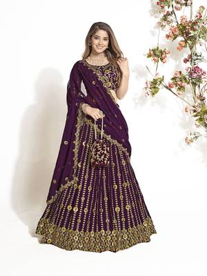 Wine Georgette  Semi Stitched Lehenga and Unstitch Blouse with Dupatta 3